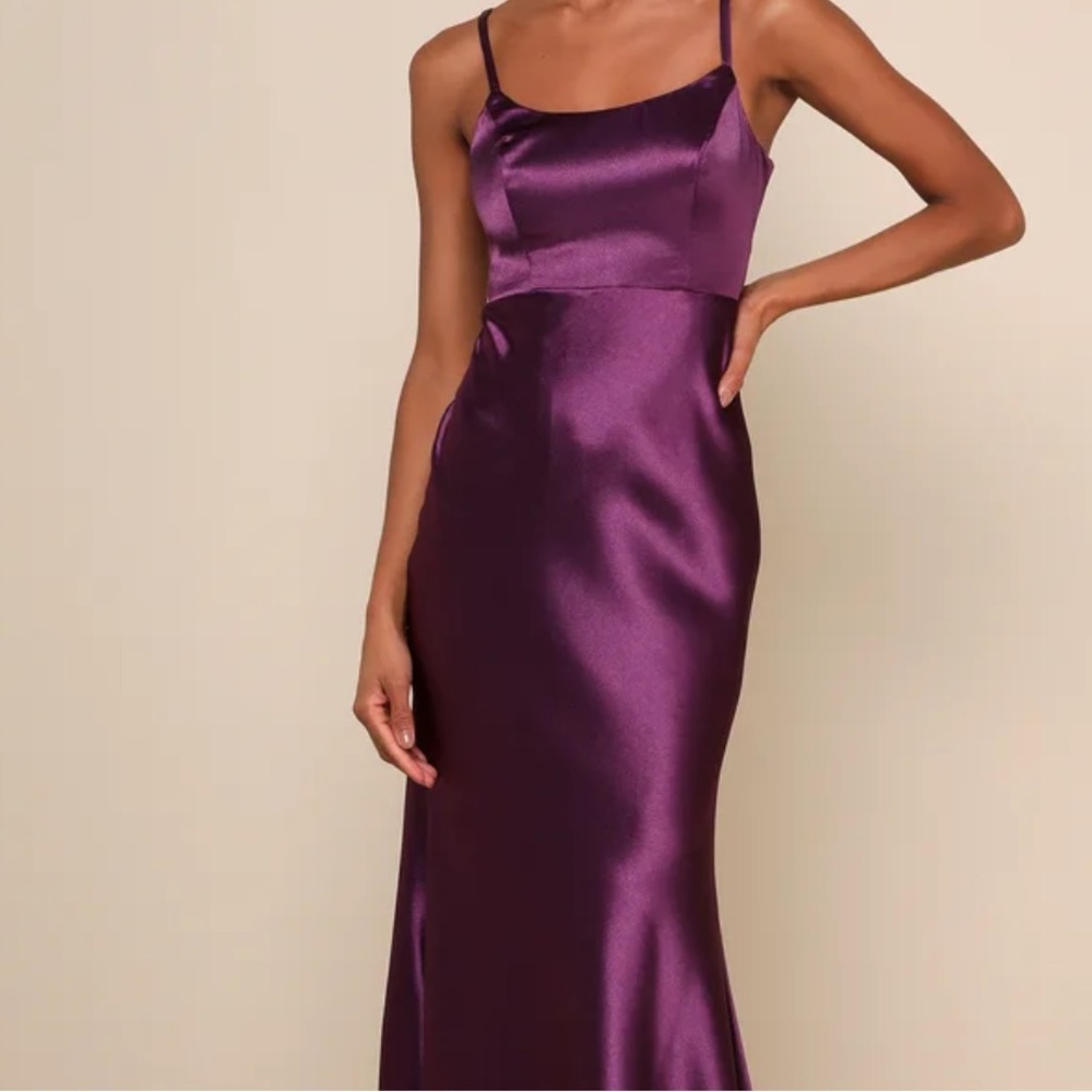 Lulu's Deep Purple Satin Wedding Guest Dress